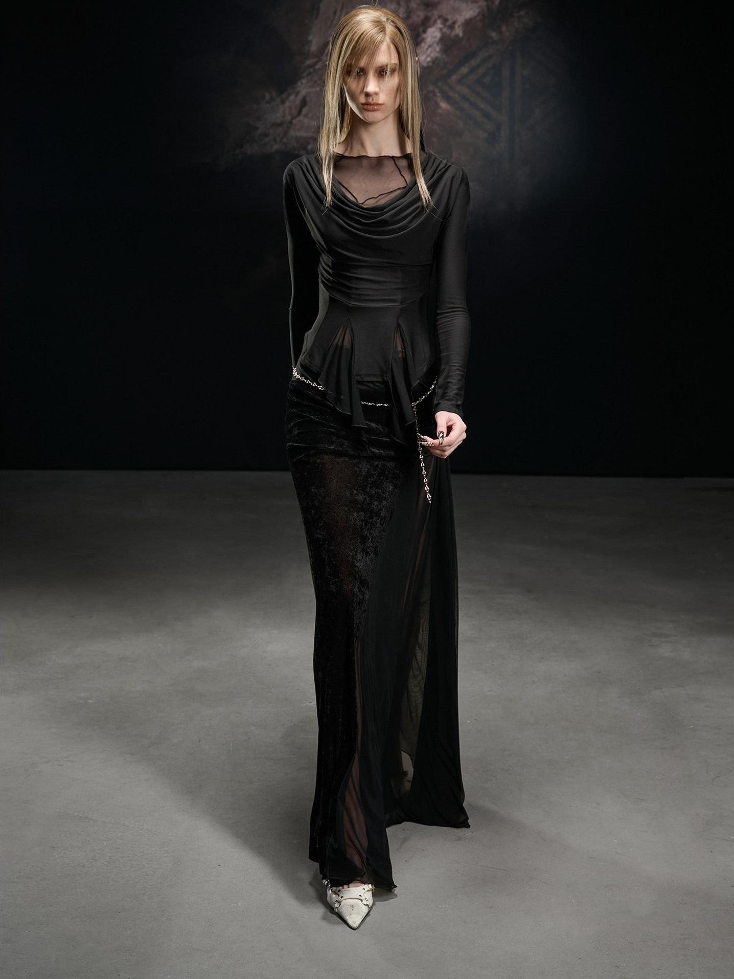 NORTH NODE Mesh Spliced Scoop Neck Slim Fit Women&