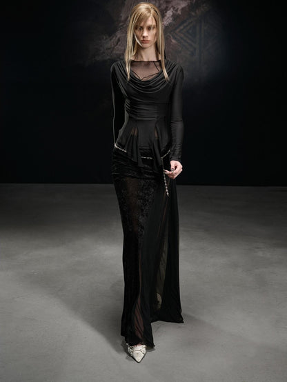 NORTH NODE Mesh Spliced Scoop Neck Slim Fit Women&