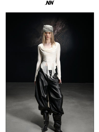NORTH NODE Mesh Spliced Scoop Neck Slim Fit Women&