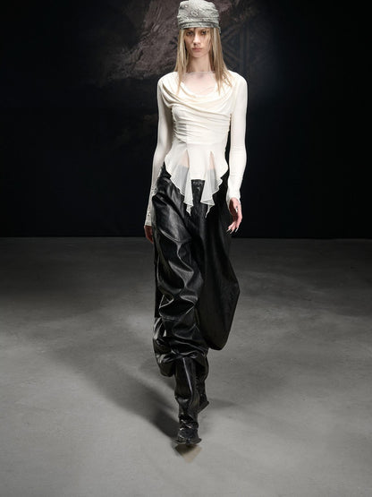 NORTH NODE Mesh Spliced Scoop Neck Slim Fit Women&