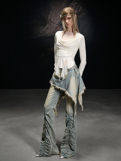 NORTH NODE Mesh Spliced Scoop Neck Slim Fit Women&
