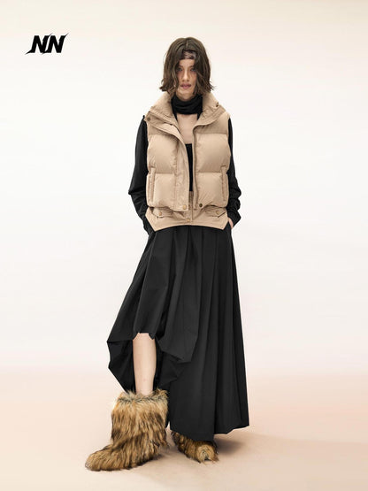 NORTH NODE Minimalist Solid Color Loose Fit Stand Collar Sleeveless Women&