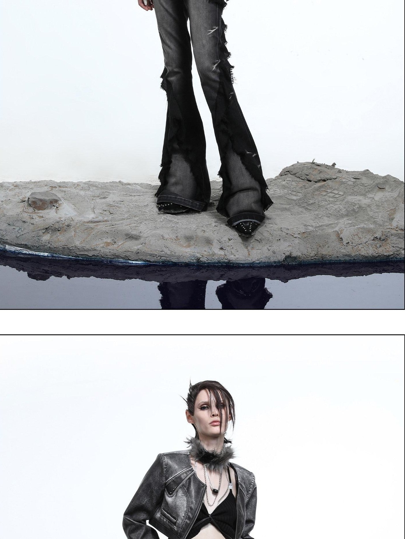 NORTH NODE Mottled Stonewash High Waist Cropped Zipper Biker Women&