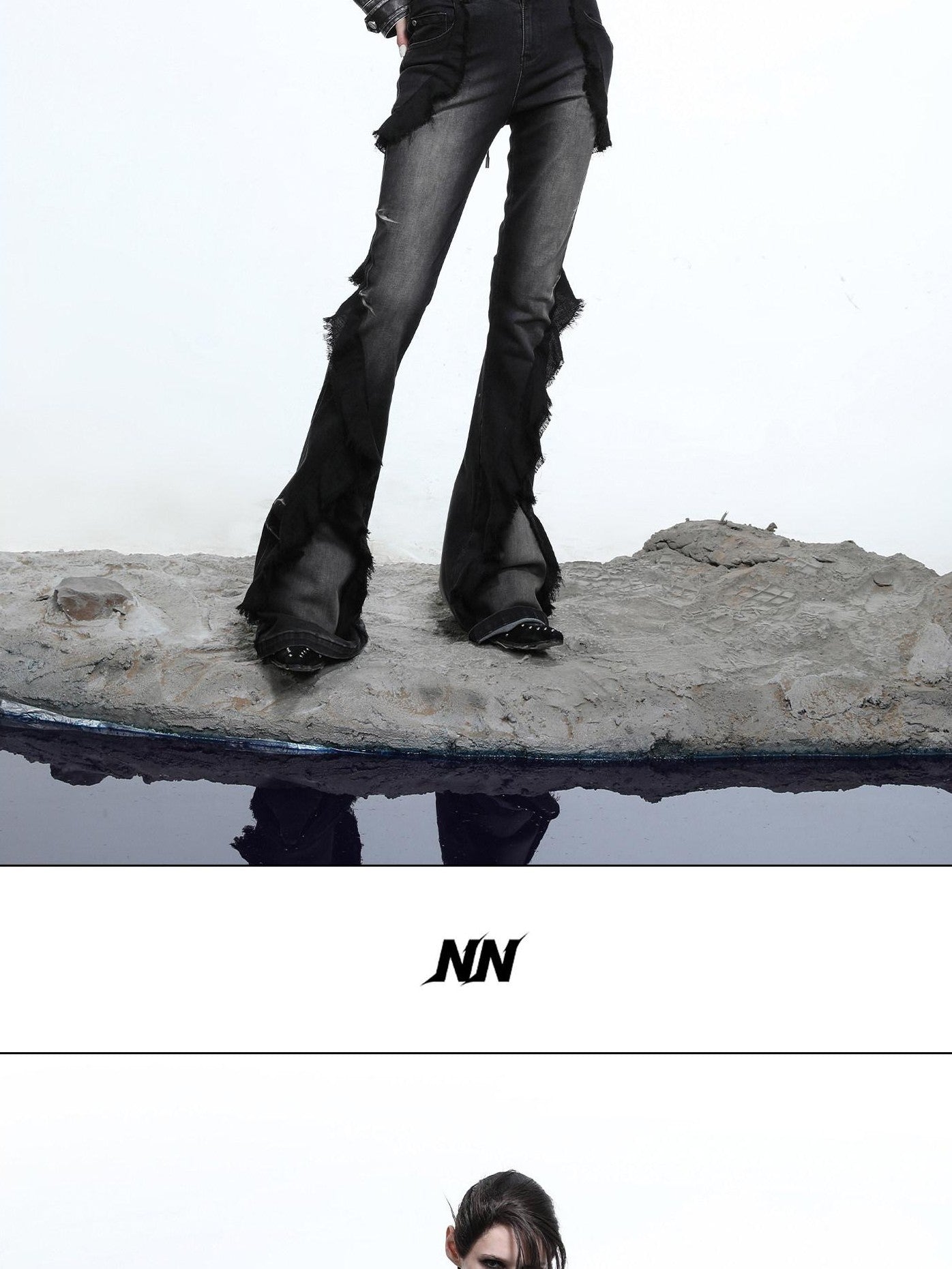 NORTH NODE Mottled Stonewash High Waist Cropped Zipper Biker Women&