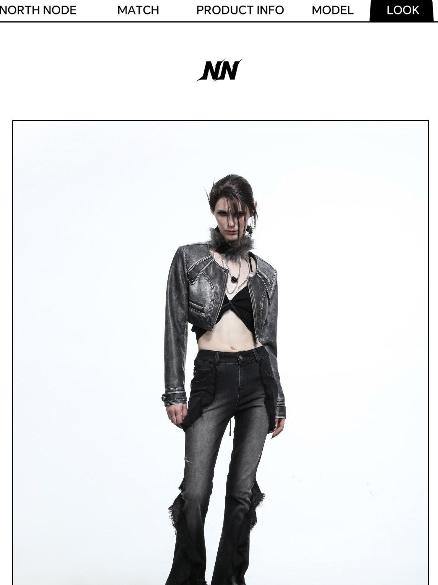 NORTH NODE Mottled Stonewash High Waist Cropped Zipper Biker Women&
