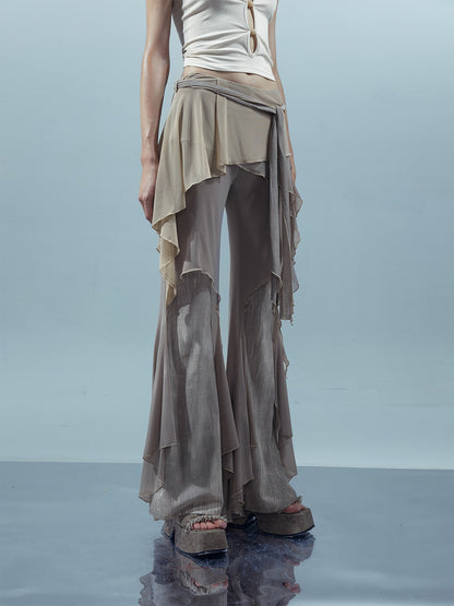NORTH NODE Multi Fabric Patchwork Asymmetric Ruffle Lace Women&