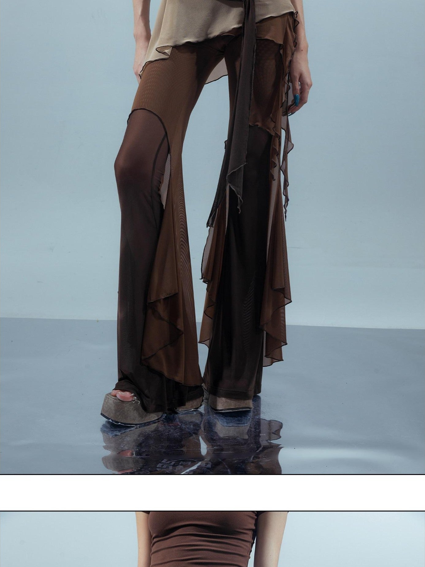 NORTH NODE Multi Fabric Patchwork Asymmetric Ruffle Lace Women&
