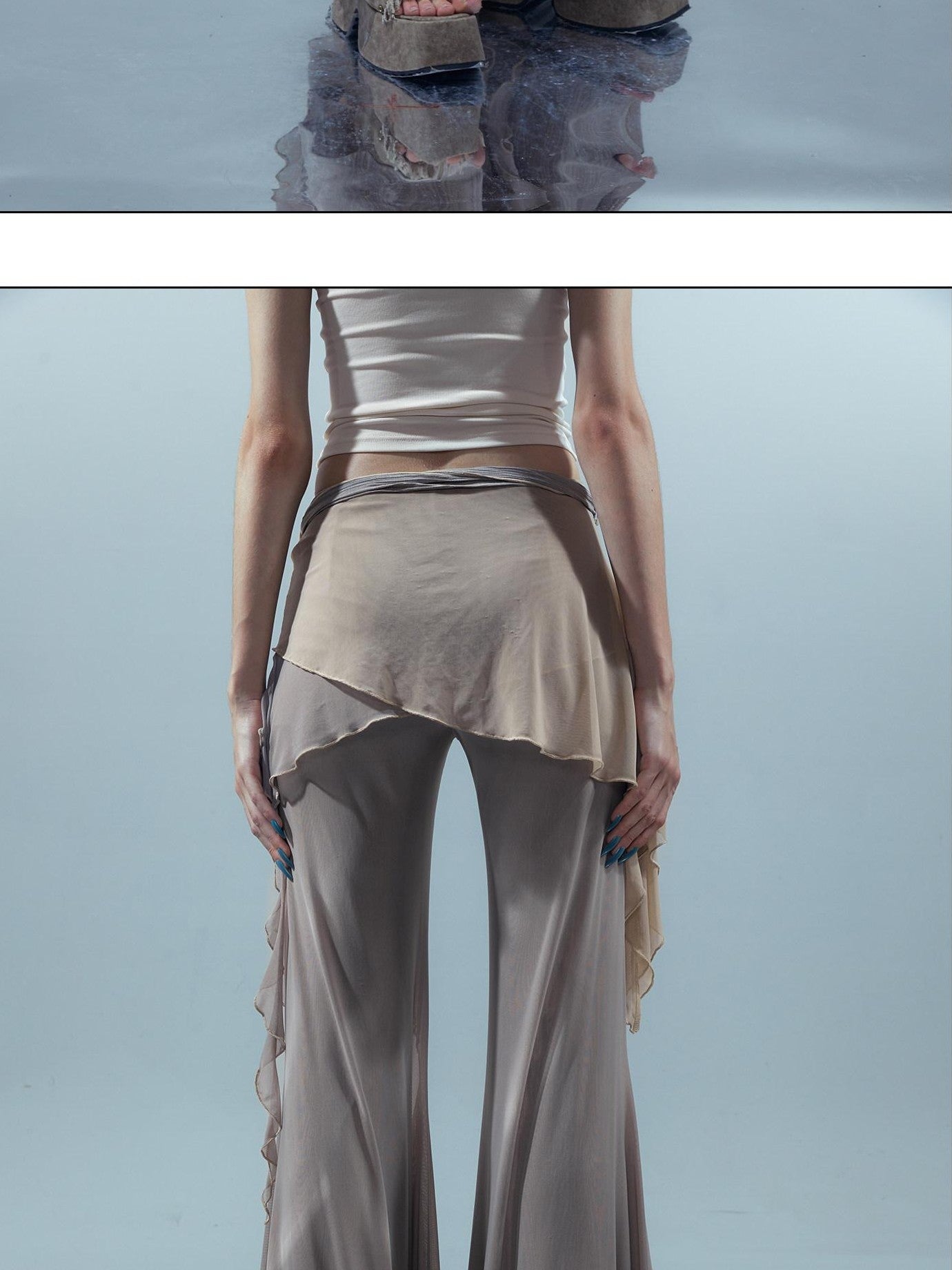 NORTH NODE Multi Fabric Patchwork Asymmetric Ruffle Lace Women&