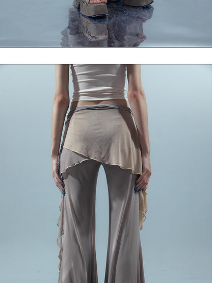 NORTH NODE Multi Fabric Patchwork Asymmetric Ruffle Lace Women&