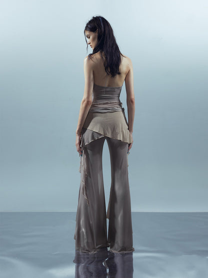 NORTH NODE Multi Fabric Patchwork Asymmetric Ruffle Lace Women&