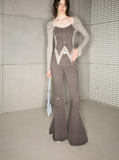 NORTH NODE Multi Pocket Cargo Style Utility Micro Flare Women&