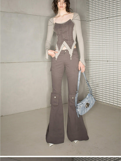 NORTH NODE Multi Pocket Cargo Style Utility Micro Flare Women&