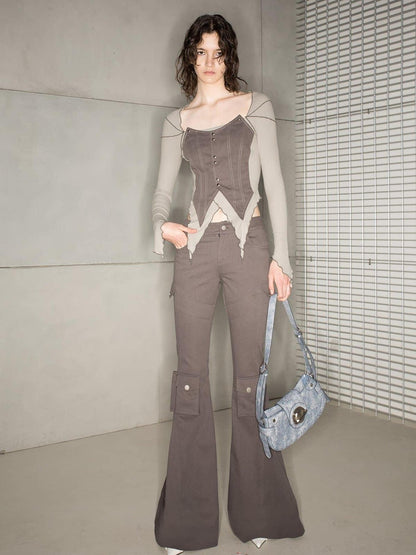 NORTH NODE Multi Pocket Cargo Style Utility Micro Flare Women&