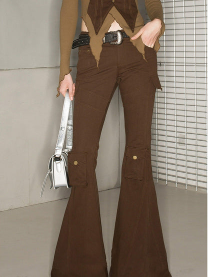 NORTH NODE Multi Pocket Cargo Style Utility Micro Flare Women&