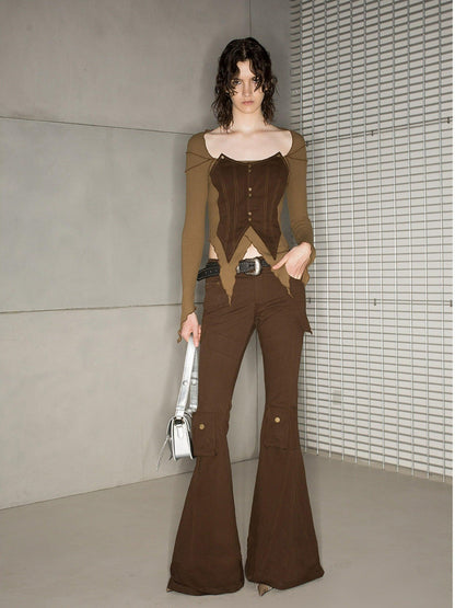 NORTH NODE Multi Pocket Cargo Style Utility Micro Flare Women&