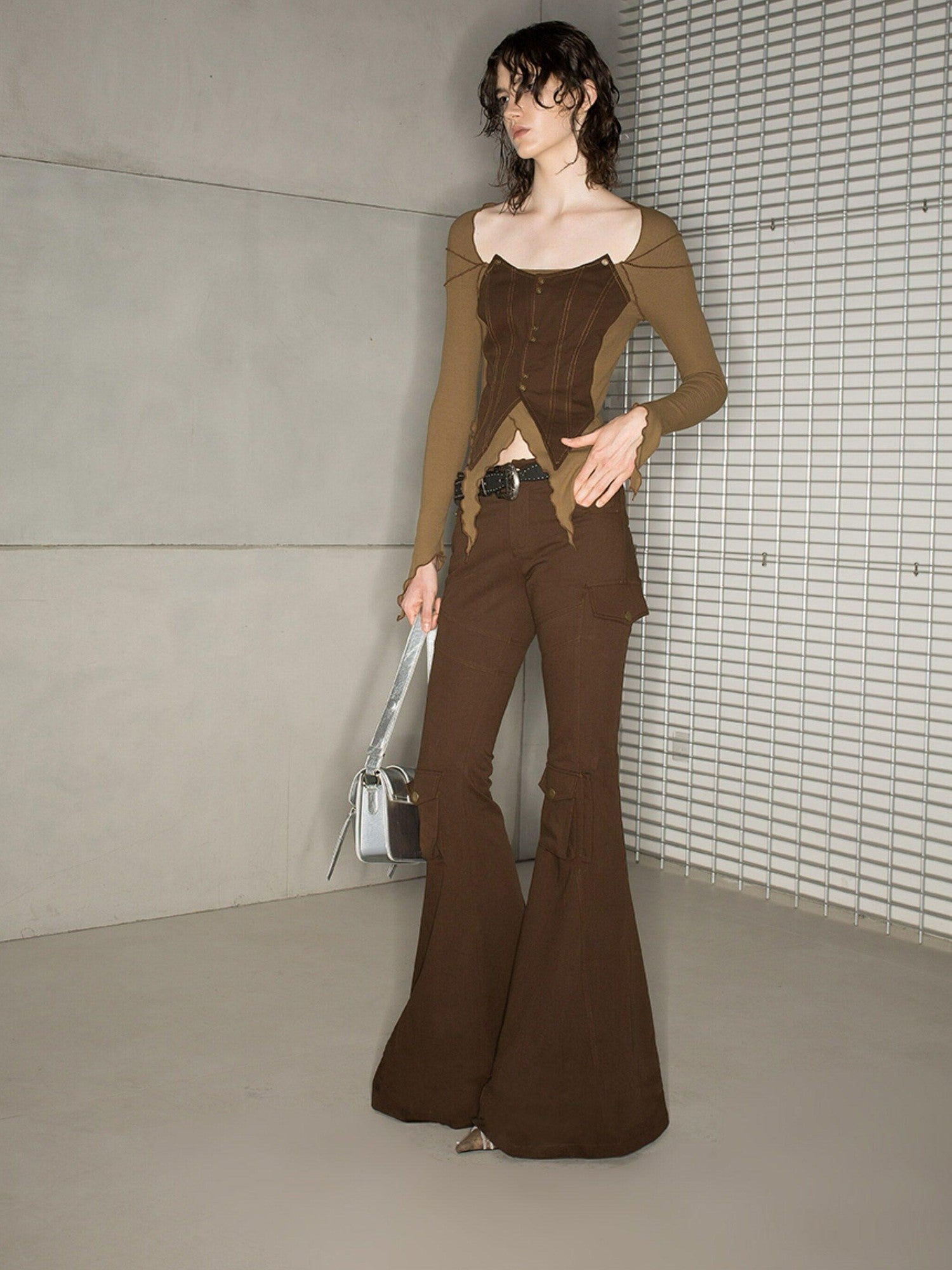 NORTH NODE Multi Pocket Cargo Style Utility Micro Flare Women&