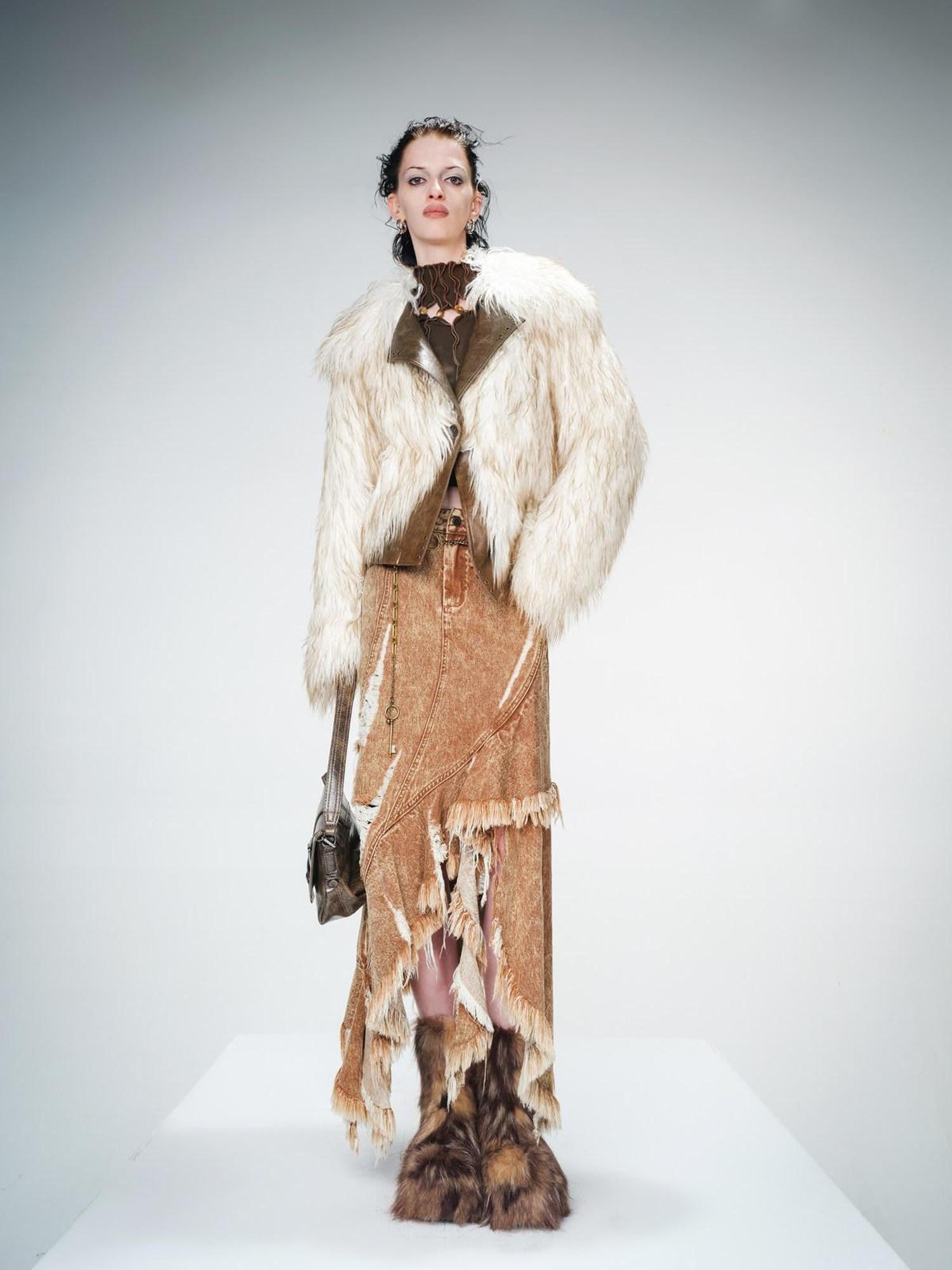 NORTH NODE Ombre Gradient Leather Patchwork Fuzzy Women&