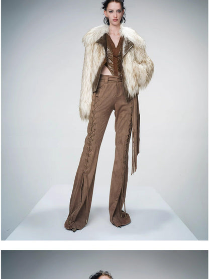 NORTH NODE Ombre Gradient Leather Patchwork Fuzzy Women&