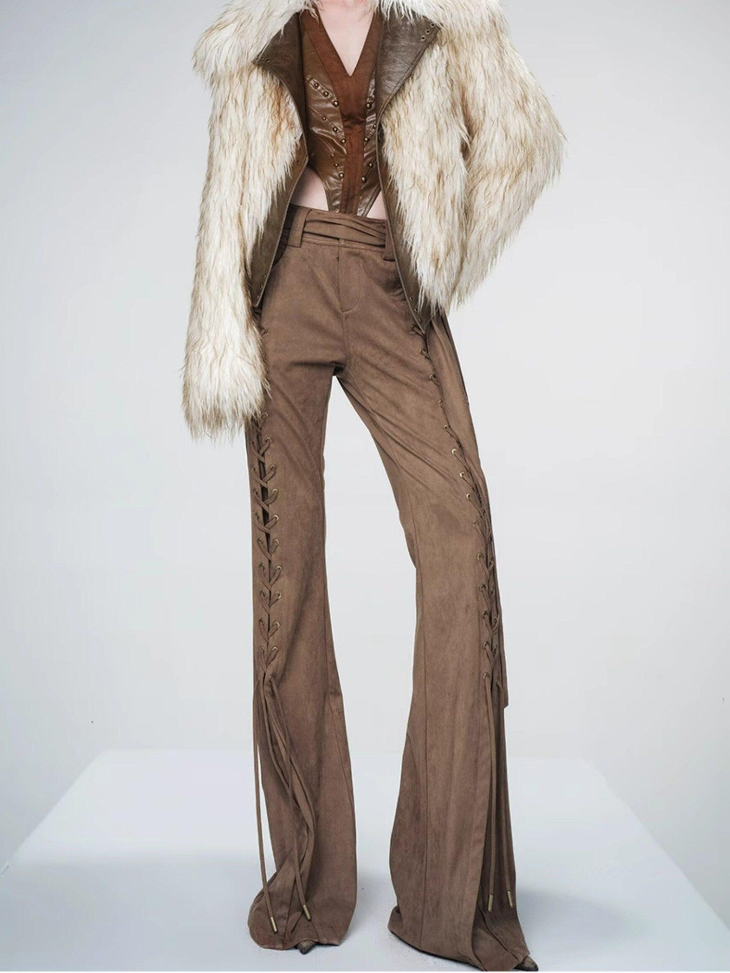 NORTH NODE Ombre Gradient Leather Patchwork Fuzzy Women&