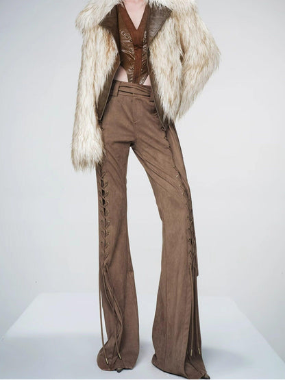 NORTH NODE Ombre Gradient Leather Patchwork Fuzzy Women&