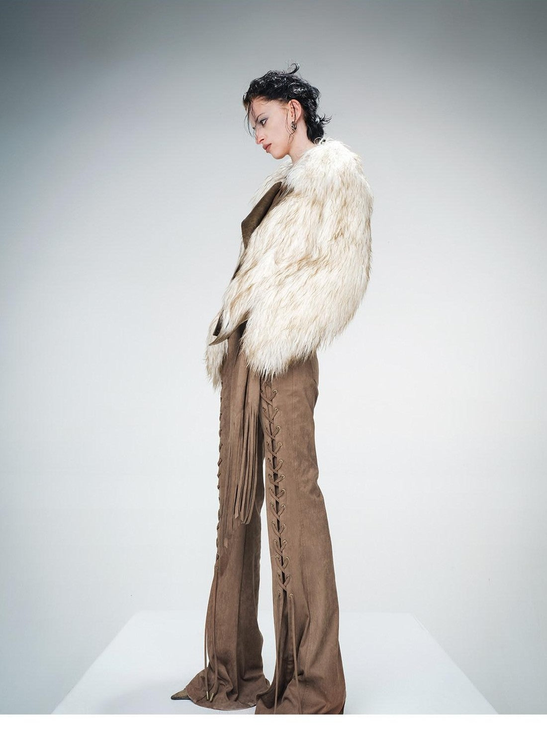 NORTH NODE Ombre Gradient Leather Patchwork Fuzzy Women&