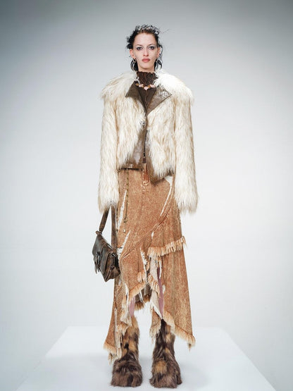 NORTH NODE Ombre Gradient Leather Patchwork Fuzzy Women&