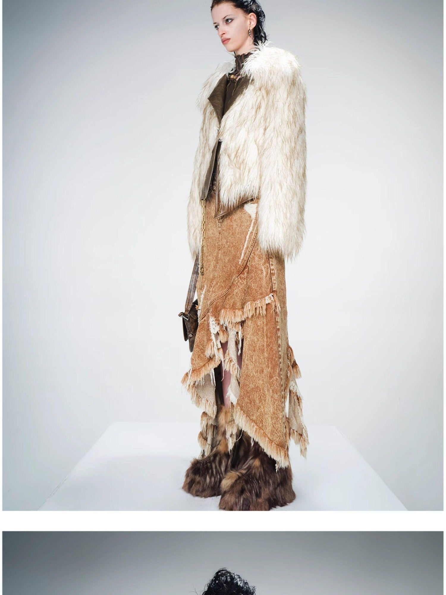 NORTH NODE Ombre Gradient Leather Patchwork Fuzzy Women&
