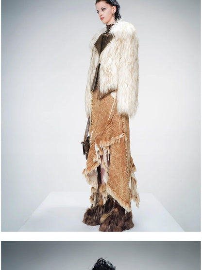 NORTH NODE Ombre Gradient Leather Patchwork Fuzzy Women&