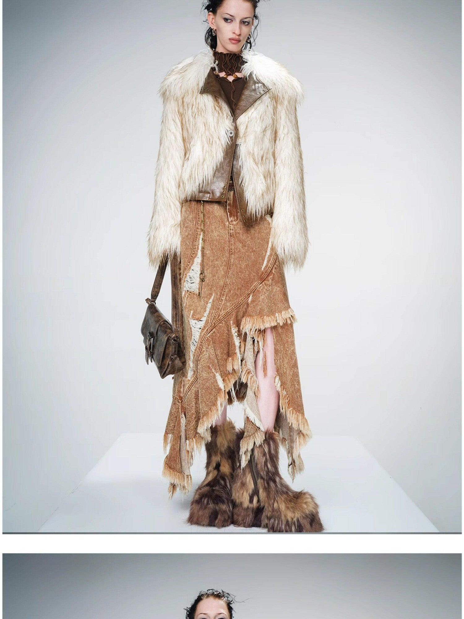 NORTH NODE Ombre Gradient Leather Patchwork Fuzzy Women&