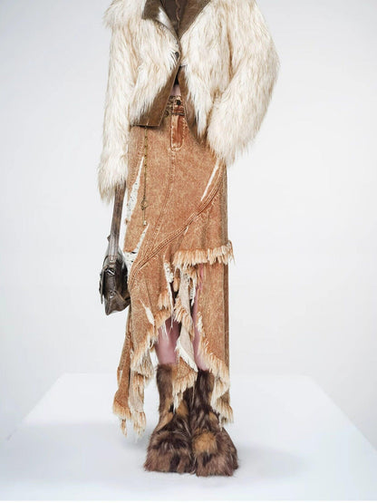 NORTH NODE Ombre Gradient Leather Patchwork Fuzzy Women&