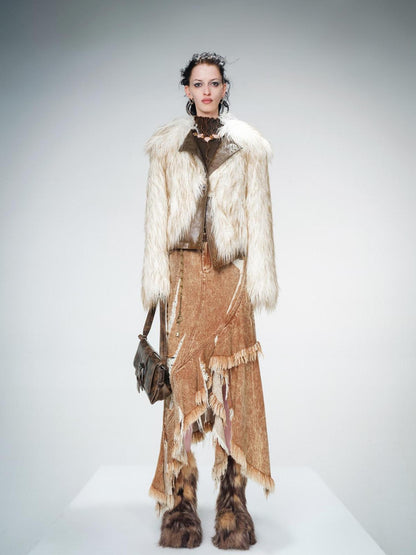 NORTH NODE Ombre Gradient Leather Patchwork Fuzzy Women&