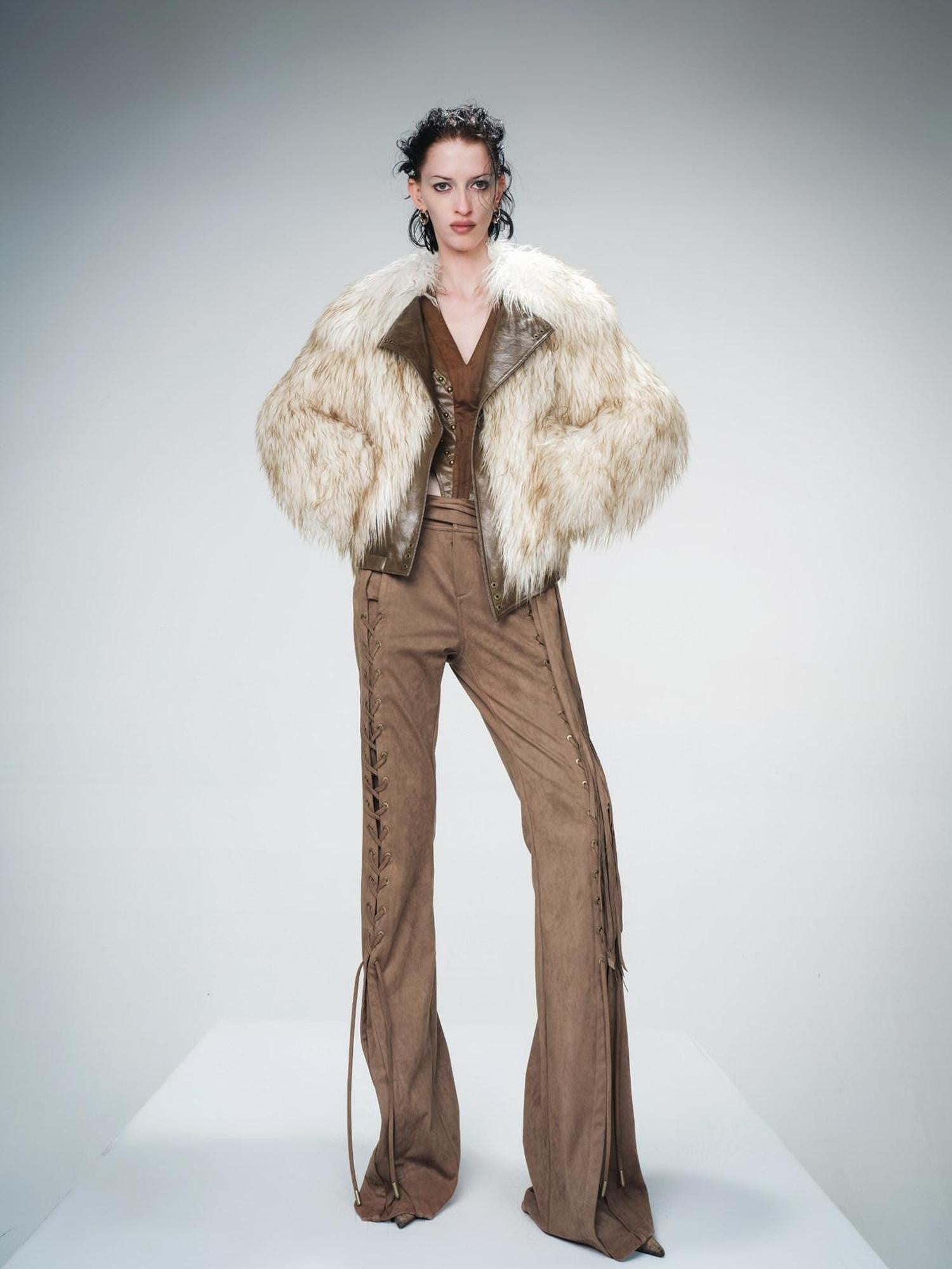 NORTH NODE Ombre Gradient Leather Patchwork Fuzzy Women&