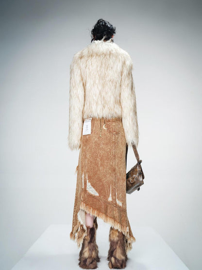 NORTH NODE Ombre Gradient Leather Patchwork Fuzzy Women&