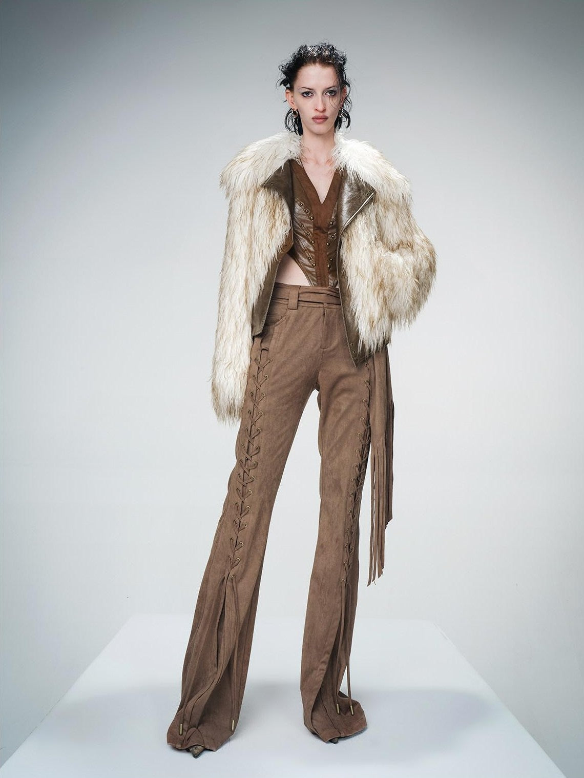 NORTH NODE Ombre Gradient Leather Patchwork Fuzzy Women&