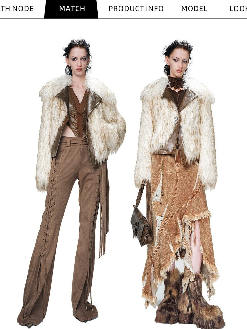 NORTH NODE Ombre Gradient Leather Patchwork Fuzzy Women&