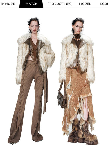 NORTH NODE Ombre Gradient Leather Patchwork Fuzzy Women&
