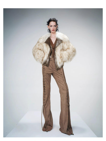 NORTH NODE Ombre Gradient Leather Patchwork Fuzzy Women&