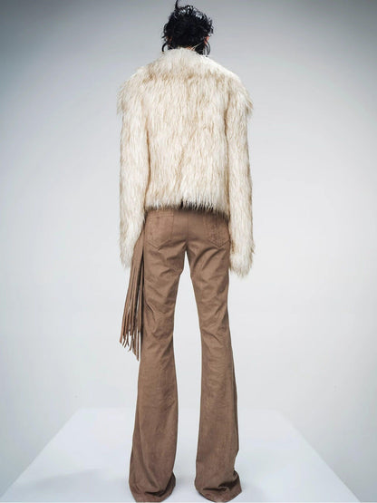 NORTH NODE Ombre Gradient Leather Patchwork Fuzzy Women&