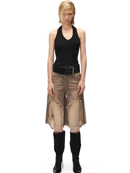 NORTH NODE Open Back Solid Knit V-neck Women&