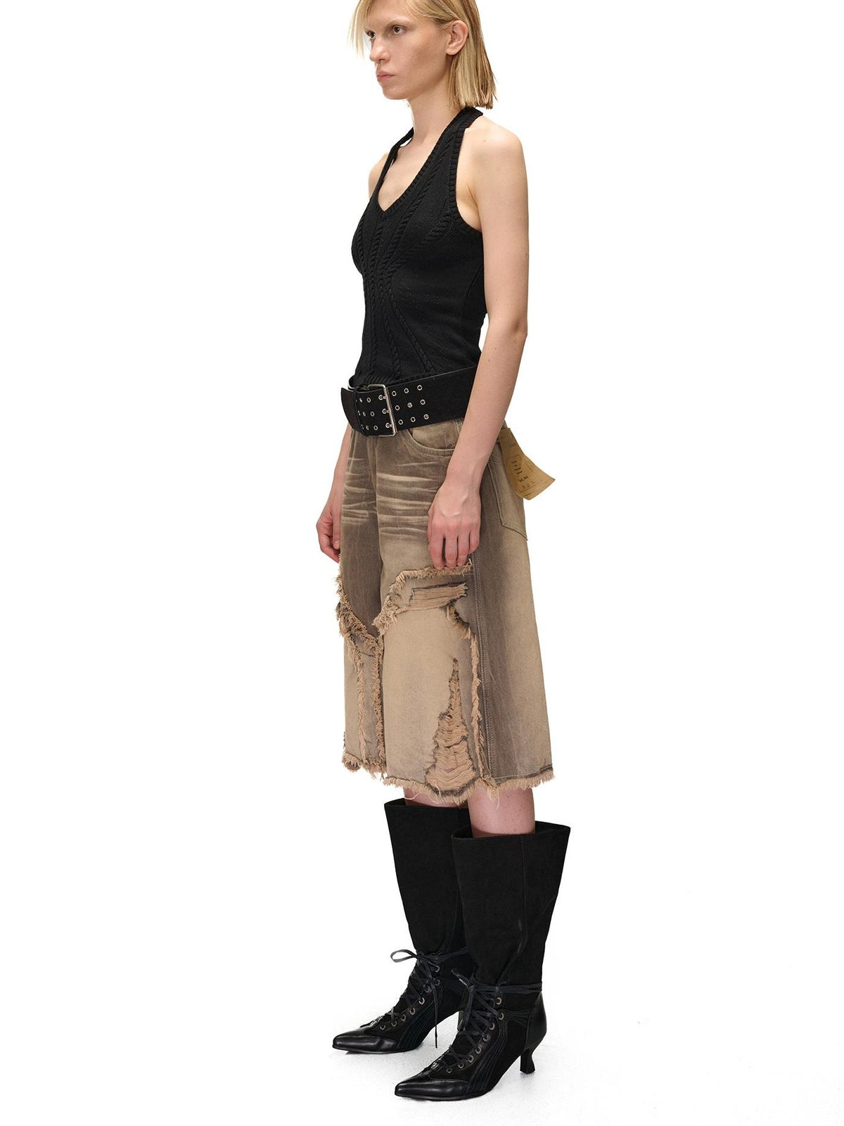 NORTH NODE Open Back Solid Knit V-neck Women&