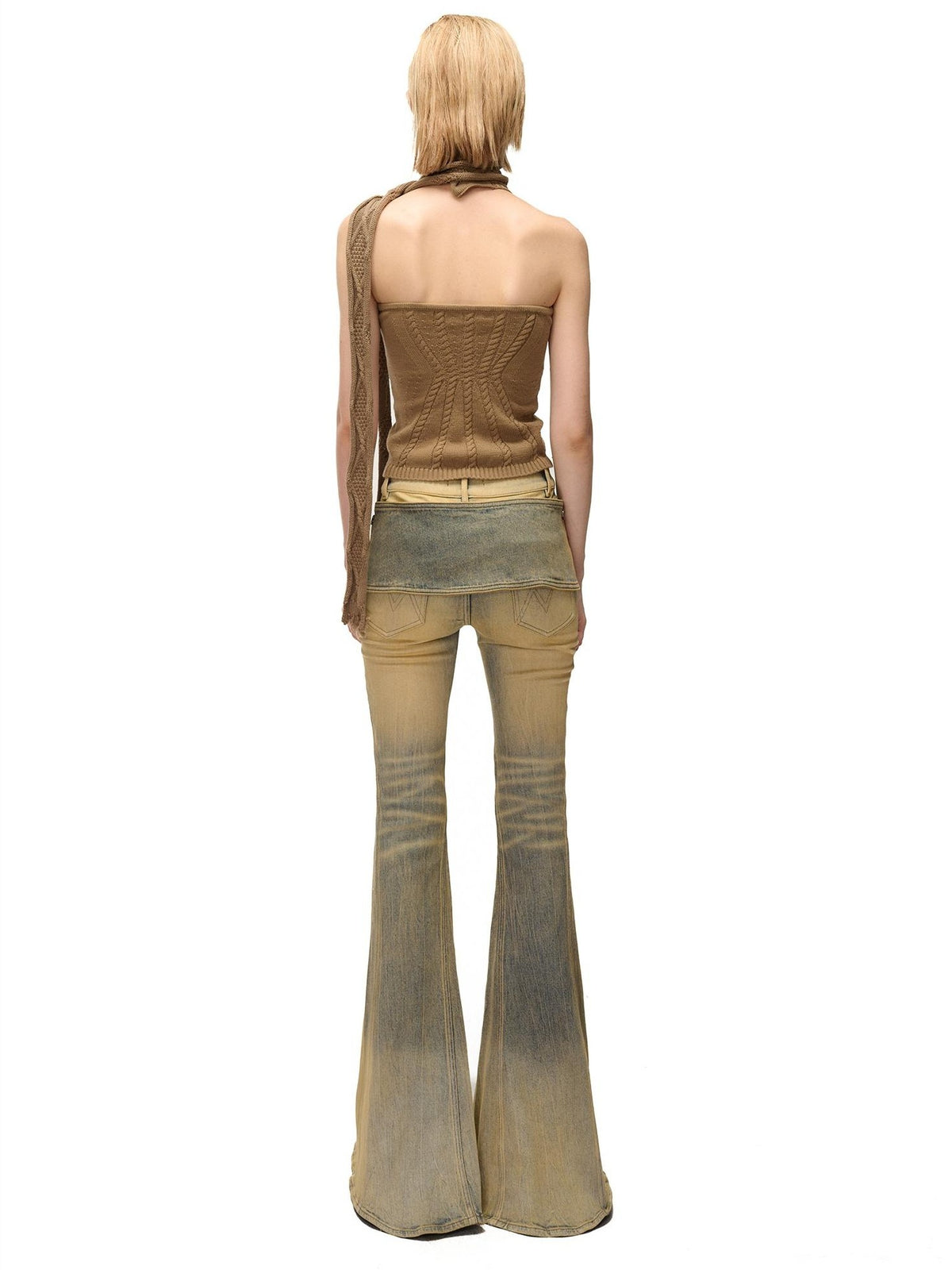 NORTH NODE Open Back Solid Knit V-neck Women&