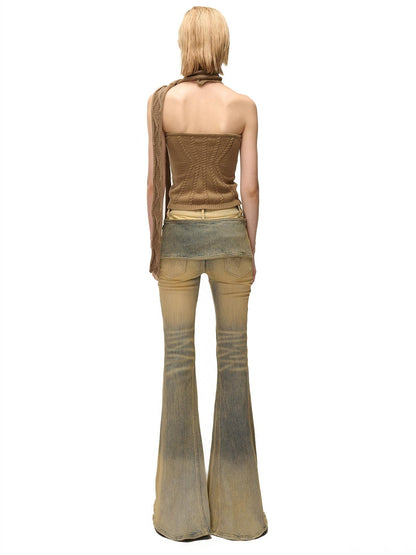 NORTH NODE Open Back Solid Knit V-neck Women&