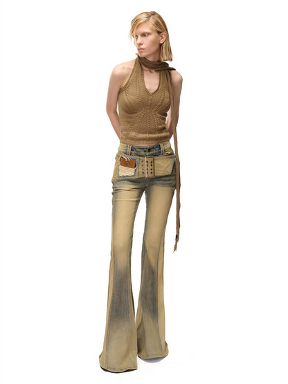 NORTH NODE Open Back Solid Knit V-neck Women&