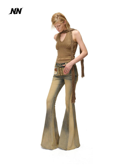 NORTH NODE Open Back Solid Knit V-neck Women&