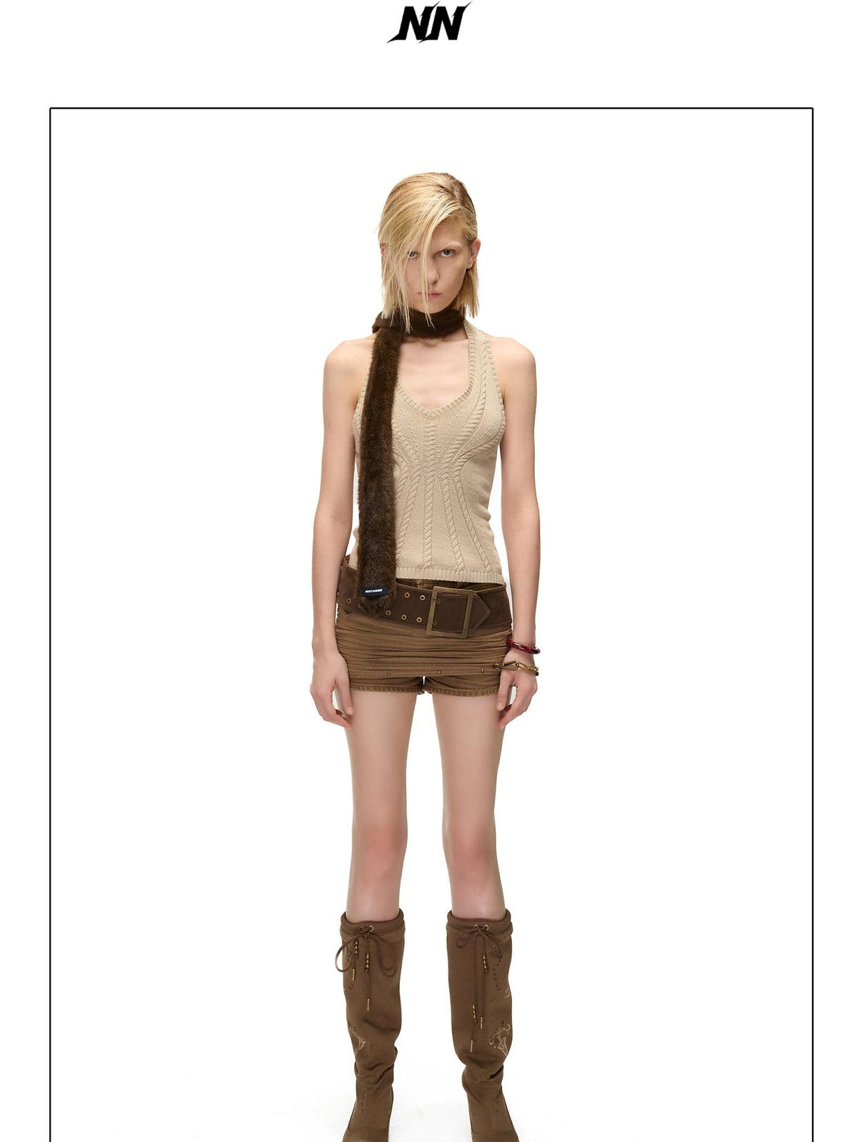 NORTH NODE Open Back Solid Knit V-neck Women&