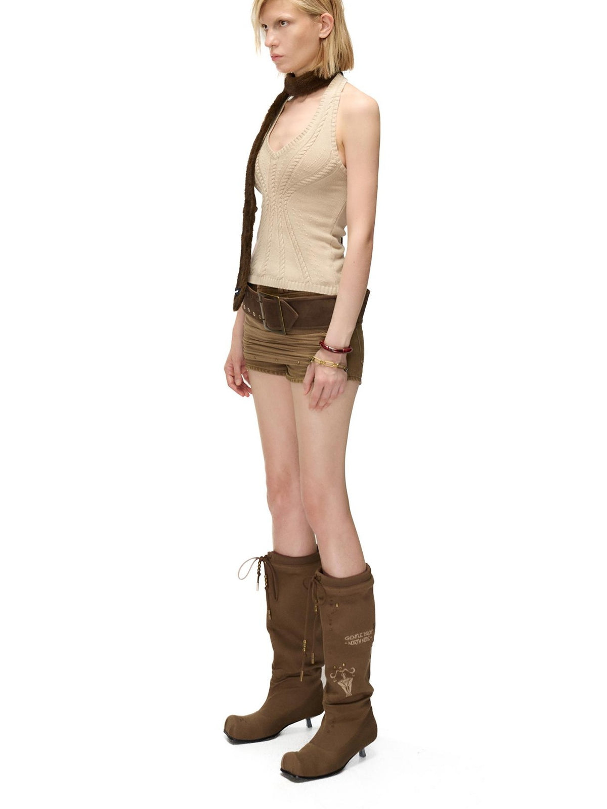 NORTH NODE Open Back Solid Knit V-neck Women&
