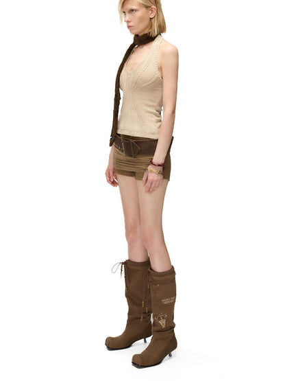 NORTH NODE Open Back Solid Knit V-neck Women&