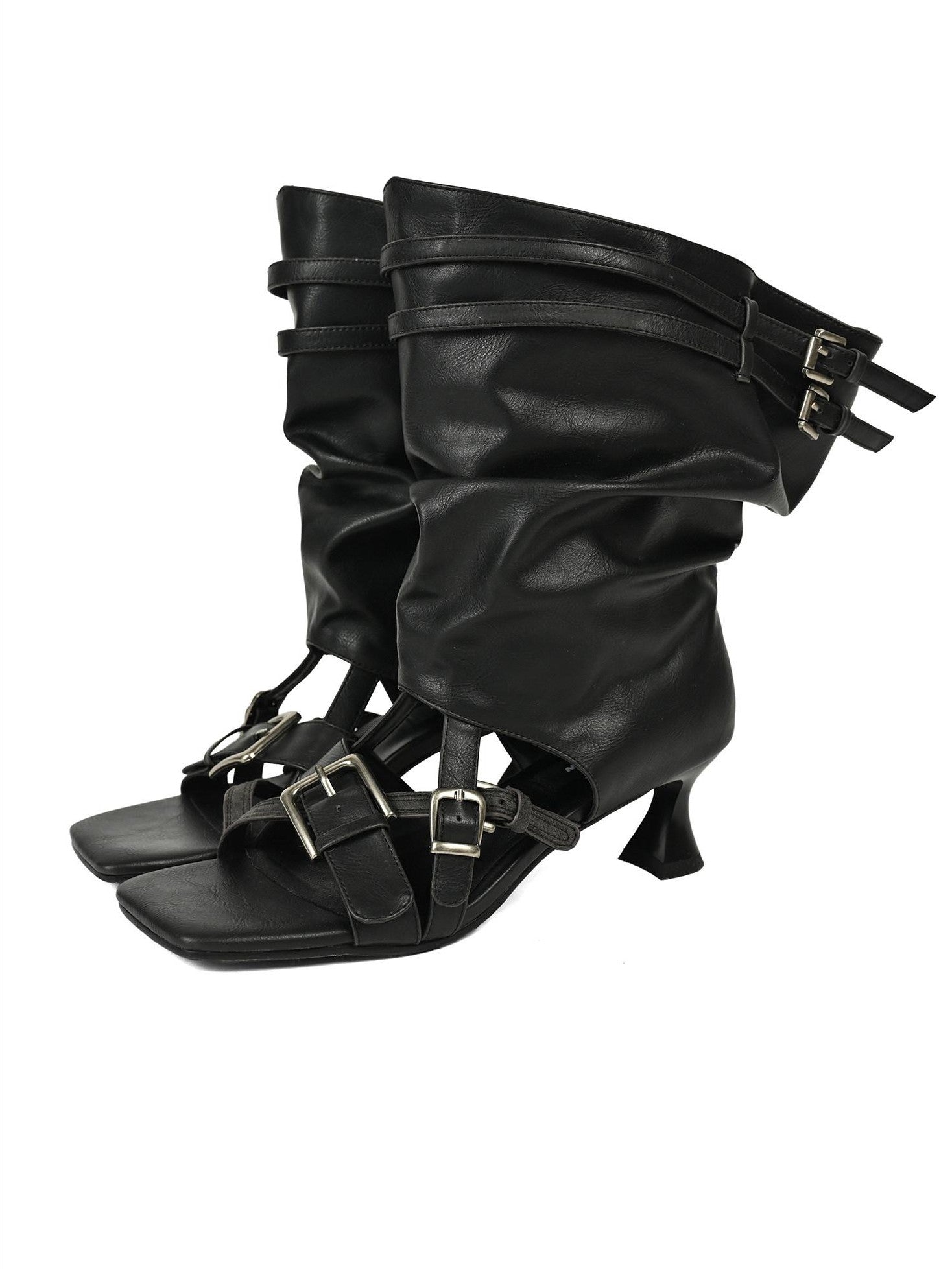 NORTH NODE Open Toe Ruched Cuff Slouchy Shaft High Heel Women&