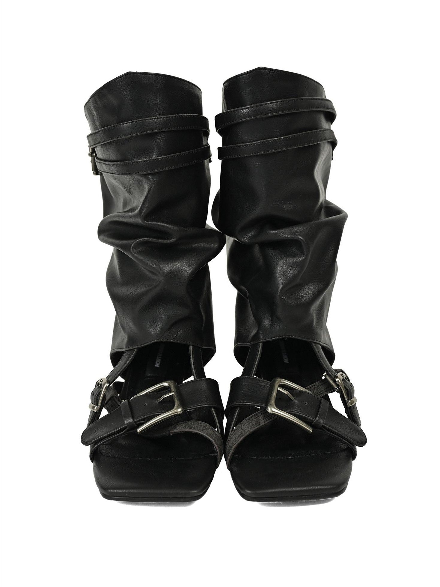 NORTH NODE Open Toe Ruched Cuff Slouchy Shaft High Heel Women&