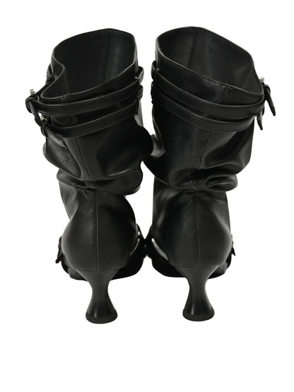 NORTH NODE Open Toe Ruched Cuff Slouchy Shaft High Heel Women&